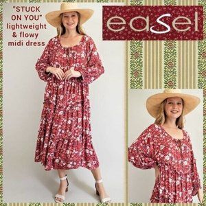 EASEL "Stuck on You" Cottagecore Flowy Oversized Ruffle Tiered Midi Maxi Dress